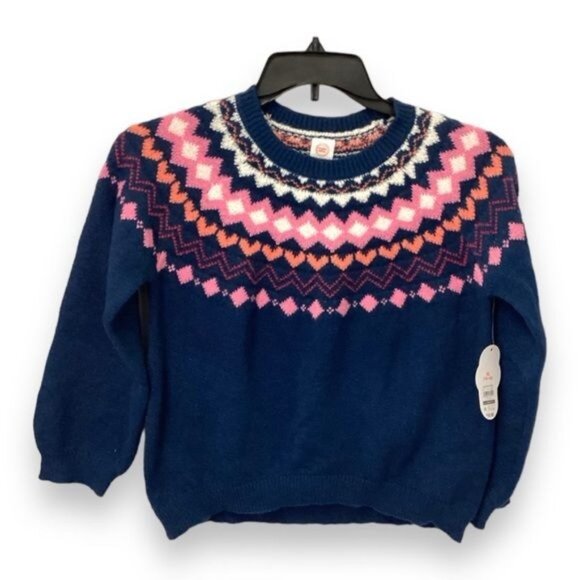 WonderNation Girl’s Long Sleeve Fair Isle Sweater, Blue, size XL (14-16) - Picture 1 of 8